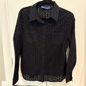 Susan Graver Style Black Eyelet New Shirt SZ M